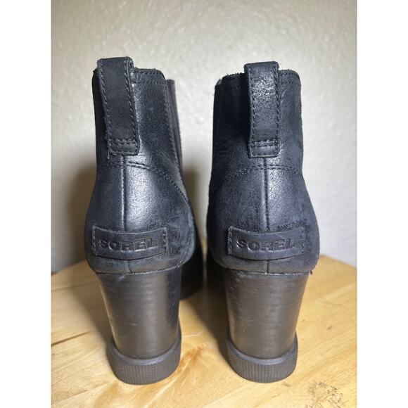 Sorel Joan Uptown Chelsea Black Suede Leather Ankle Wedge Boots sz 8.5 winter - Picture 5 of 8